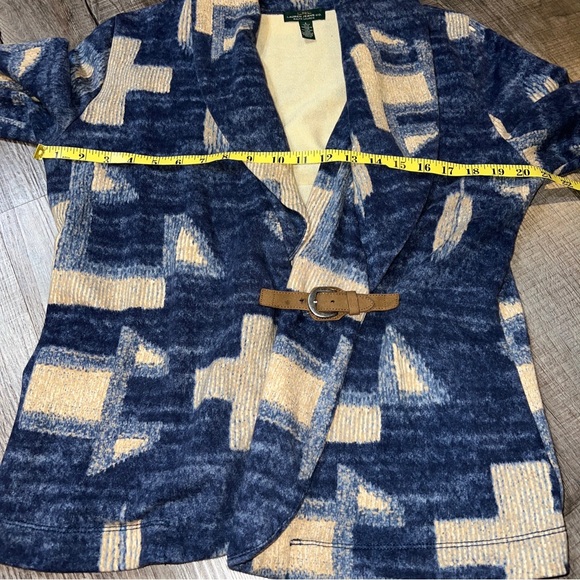 LRL Lauren Jeans Co. Womens Blazer Jacket Blue Geometric Buckle Collar Sz L EUC - Picture 3 of 5